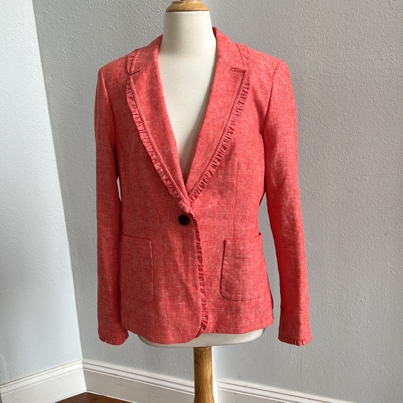 Boden Jackets & Blazers - Boden Ruffle Hem Linen Cotton Button Front Blazer Jacket Size 8